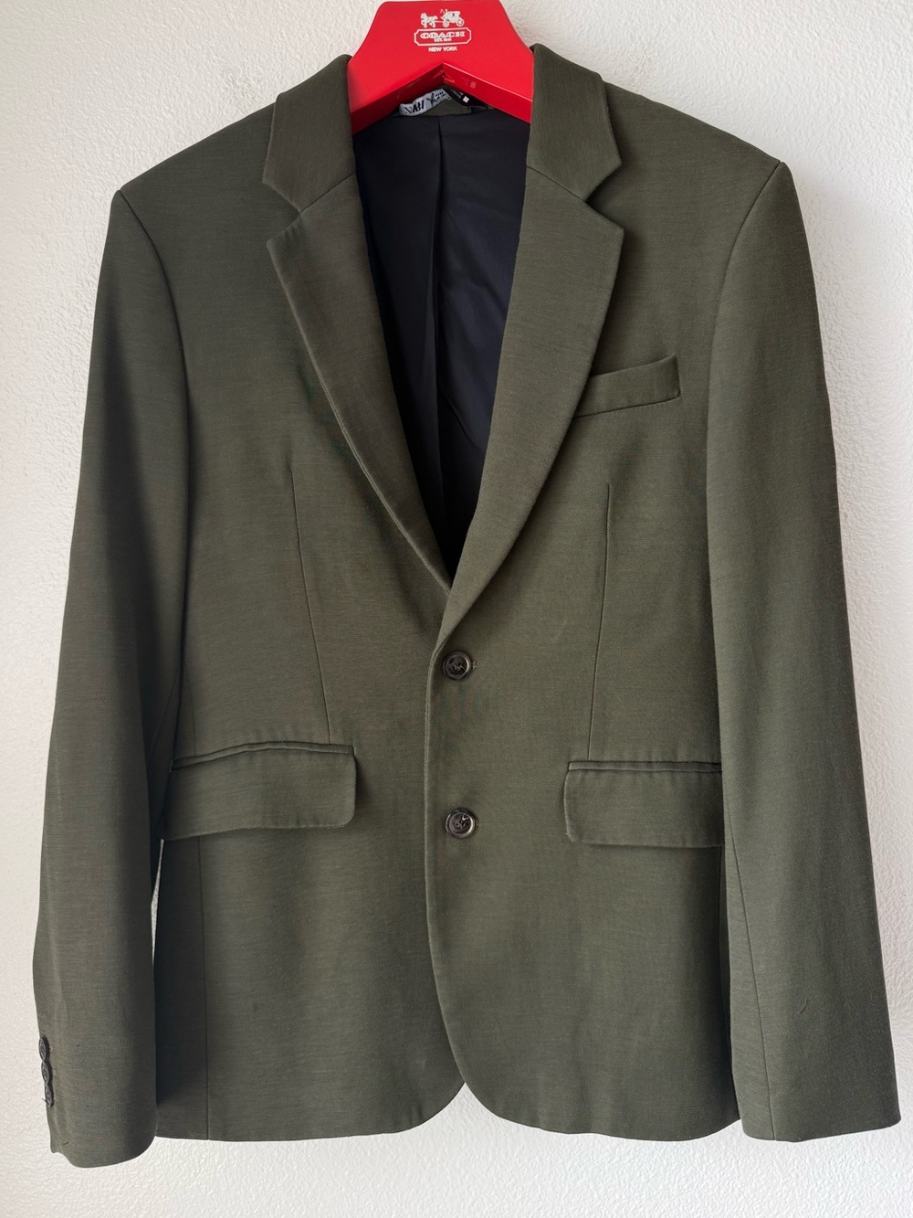 Zara Man Slim Fit Textured Hopsack Blazer - Olive Green - USA 38
